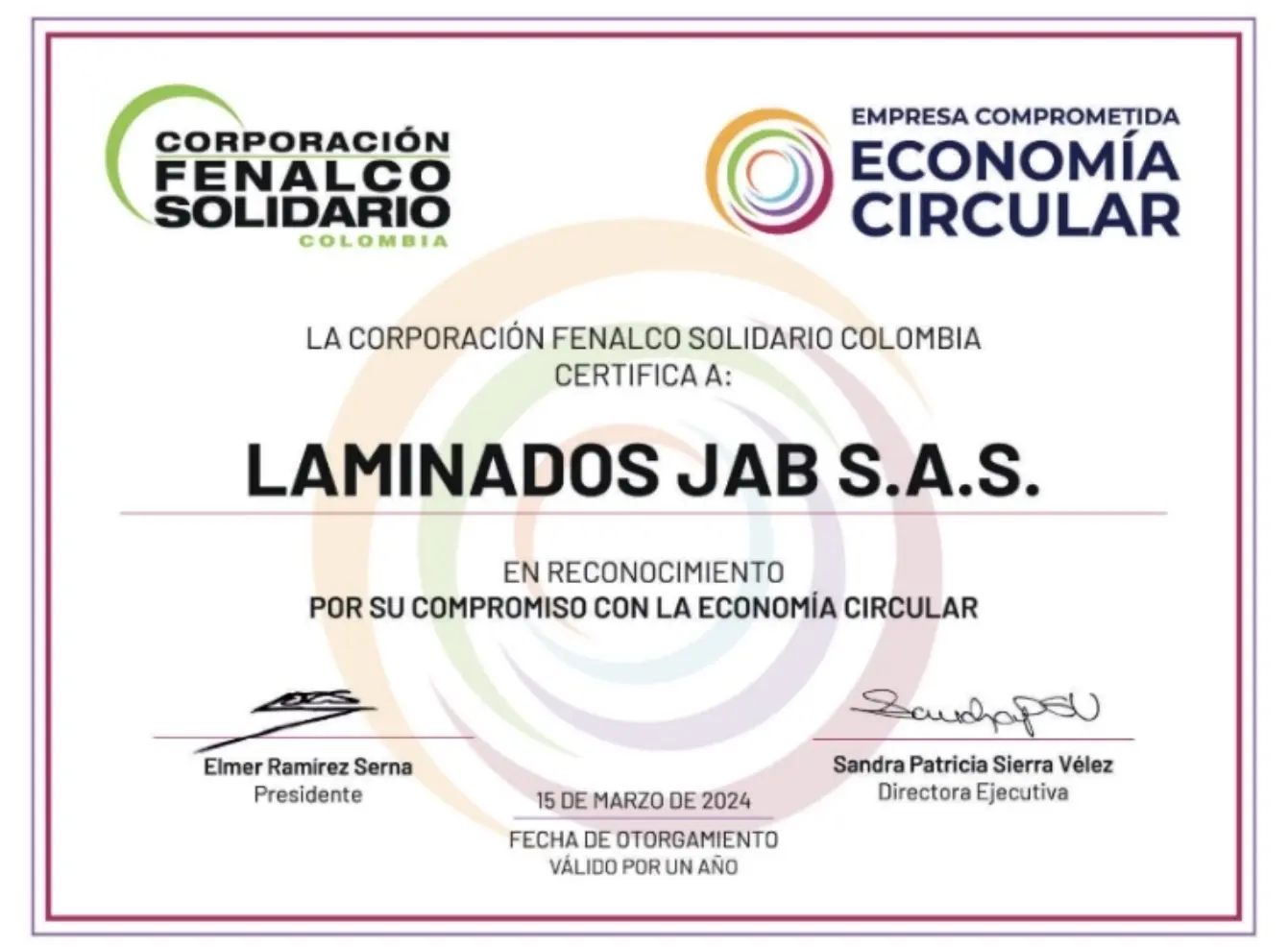 Certificado Fenalco Solidario